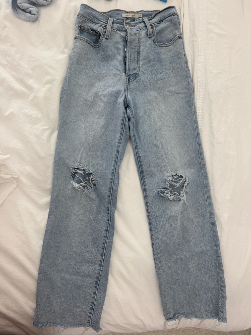 Levi's Light Blue Distressed Straight-Leg Jeans